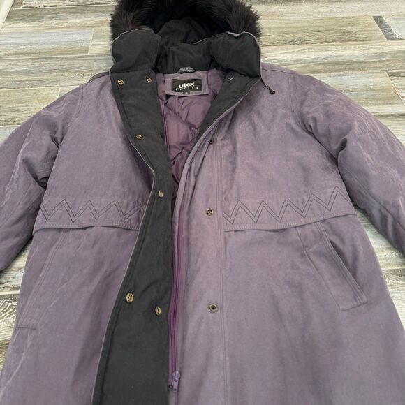 Utex Purple Winter Coat Quilted Lined Warm Detachable Faux Fur Drawstring Waist - Picture 2 of 9